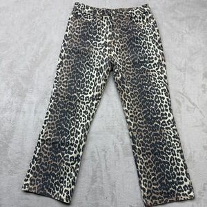 OAT New York Jeans Women's 10/30 Brown Leopard Print Straight Leg Stretch Denim